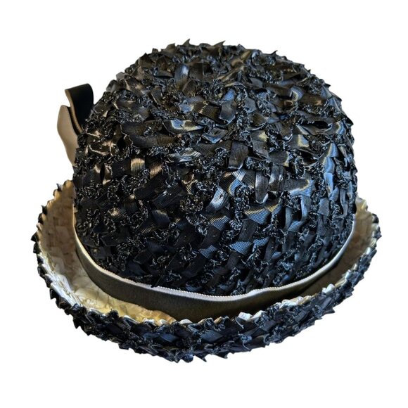 Vintage Rumak Millinery Womens Ribbon & Straw Cloche Hat With Bow - Picture 7 of 12